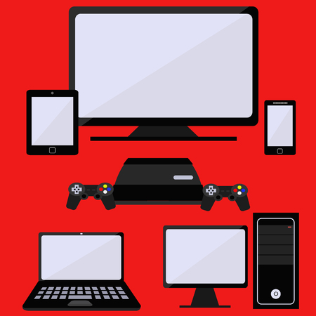 Vector Set of Digital Devices Icons. Laptop, Tablet, Mobile, PC, Gaming Console, Televisionのイラスト素材