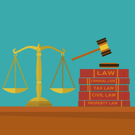 Law and justice with gavel, scales and law books vector conceptのイラスト素材