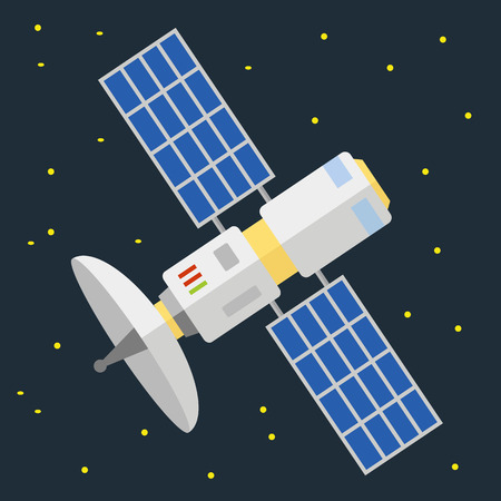 Communication satellite with solar panels in space vector illustrationのイラスト素材