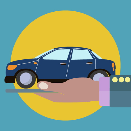 Car in a palm of a hand, property, insurance vector conceptのイラスト素材