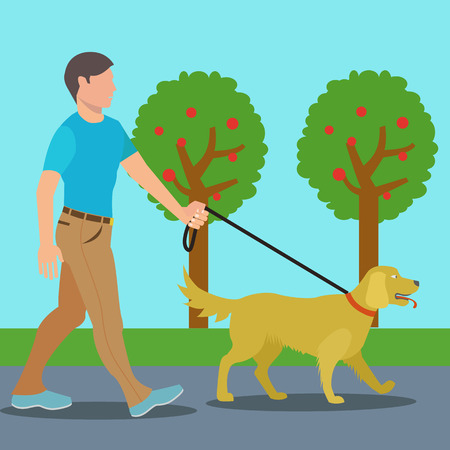 Man walking dog in park vector illustrationのイラスト素材
