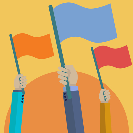 Set of hands holding up flags vector conceptのイラスト素材