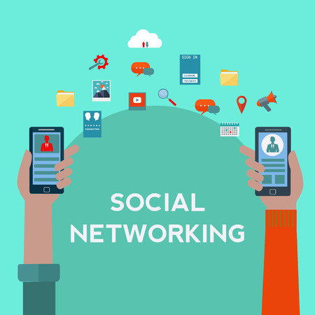 Social networking on mobile phones vector conceptのイラスト素材