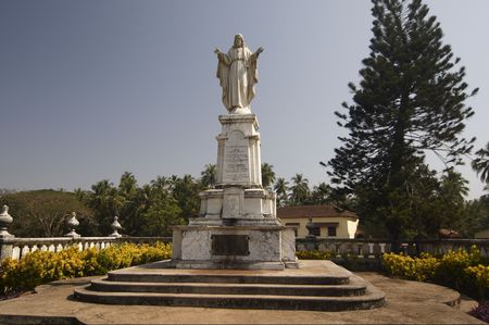 Statue of Christ the King near Cathedral of St. Catherine of Alexandria.  Old Goa, India.の写真素材