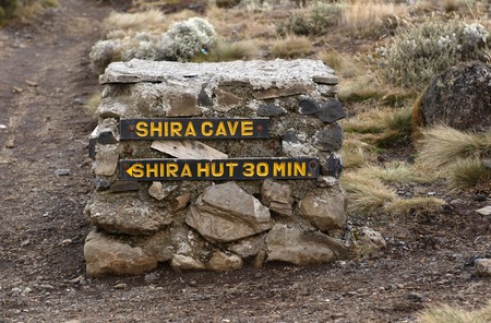Road sign in Shira camp. Mount Kilimanjaro, Tanzania.の写真素材