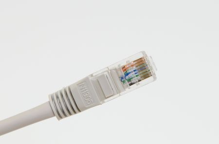 Network RJ-45 plug on a white background