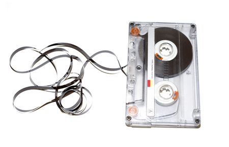 old audio tape on white backgroundの写真素材