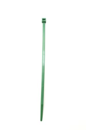 Green nylon cable tie on white backgroundの写真素材