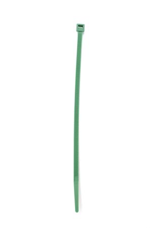 Green nylon cable tie on white backgroundの写真素材