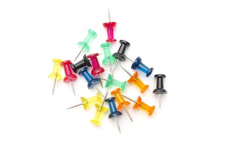 Different color drawing-pins on white backgroundの写真素材