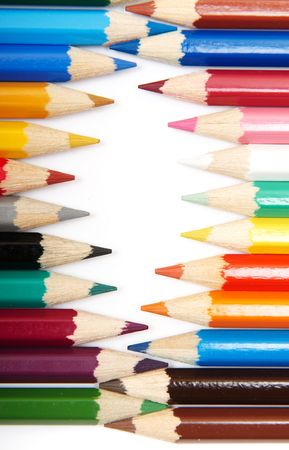 Set of colour pencils on white backgroundの写真素材