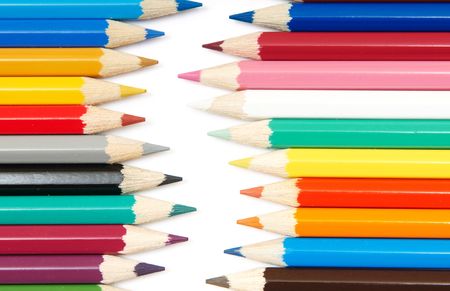 Set of colour pencils on white backgroundの写真素材