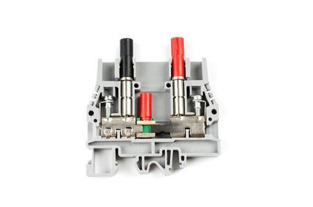 Electrical screw terminal isolated on white backgroundの写真素材