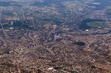 Moscow aerial view from airplane. Russia.の写真素材