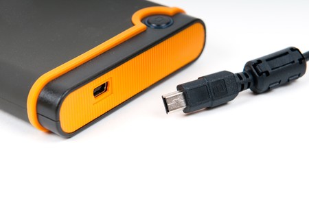 External device with mini-usb socket isolated on white backgroundの写真素材