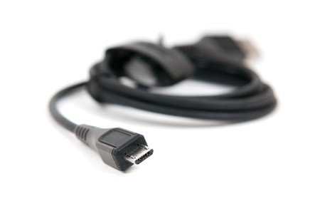 usb to micro-usb cable isolated on white backgroundの写真素材
