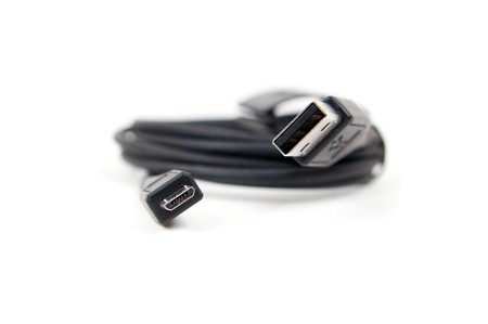 usb to micro-usb cable isolated on white backgroundの写真素材