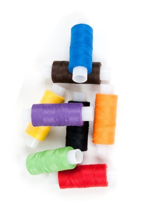Set of sewing threads on white backgroundsの写真素材