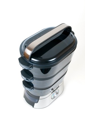 modern electric steamer on a white background の写真素材