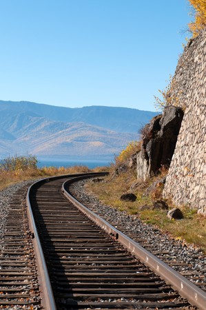 The Circum-Baikal Railway - historical railway runs along Lake baikal in Irkutsk region of Russiaの写真素材