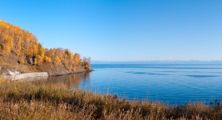 Autumn at Lake Baikal - oldest, deepest and most voluminous freshwater lake in the worldの写真素材