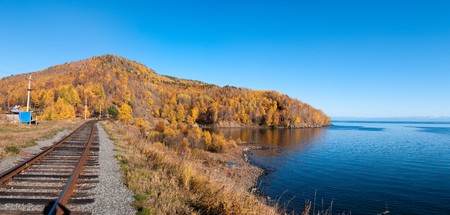 The Circum-Baikal Railway - historical railway runs along Lake baikal in Irkutsk region of Russiaの写真素材