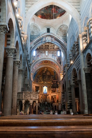 Interior view of the Cathedral of Pisa. Piazza dei miracoli, Pisa, Italy.の写真素材