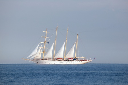 CORSICA, FRANCE - JUNE 2010. Big clipper boat in Corsica`s water area. Franceのeditorial素材