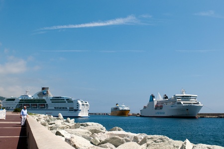 BASTIA, CORSICA, FRANCE - JUNE 2010. Big ferrys in port of Bastia. Corsica, Franceのeditorial素材