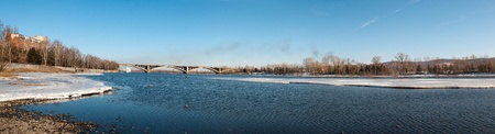 View on Krasnoyarsk and bridge over the Enisei river. Siberia, Russiaの写真素材