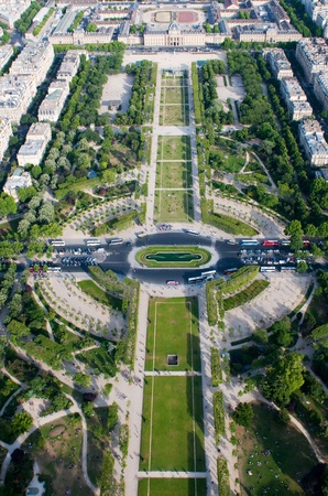 Aerial view on Champ de Mars and Ecole Militaire from the Eiffel tower の写真素材