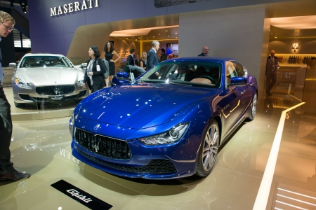 FRANKFURT, GERMANY - SEPTEMBER 11: Frankfurt international motor show (IAA) 2013. Maserati Ghibli - European premiereのeditorial素材
