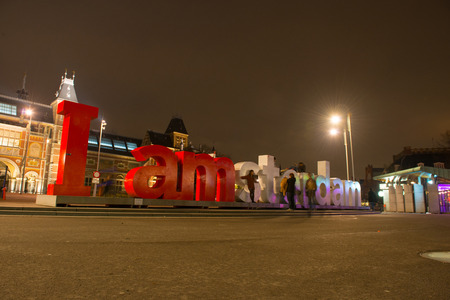 AMSTERDAM, NETHERLANDS - December 15: The letters 'I Amsterdam' at Museum Square, Netherlands, Dec 15, 2013. のeditorial素材