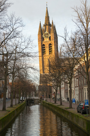 DELFT, NETHERLANDS - December 16: Old Church (Leaning tower) in Delft, Holland at 16 Dec 2013のeditorial素材