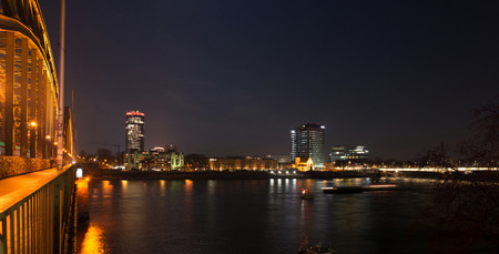 river rhine at night in Cologne, Germanyのeditorial素材