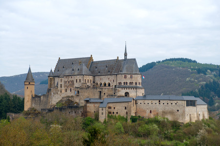 Medieval Castle Vianden, build on top of the mountain in cloudy weather. Luxembourgのeditorial素材