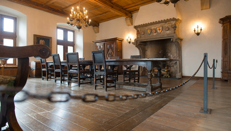 VIANDEN, LUXEMBOURG - APRIL 6, 2014: Interiors of the Vianden castle on April 6.のeditorial素材
