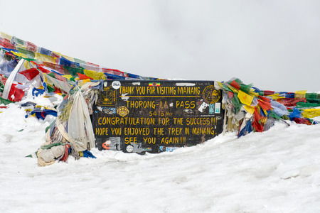 Thorung la - peak of the Annapurna Circuit - most popular turists trek in Himalayan mountain massive...