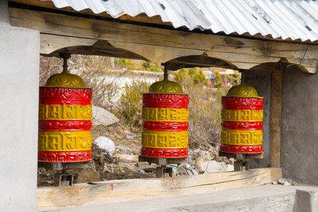 Mukthinath Temple on a Annapurna Circuit - most popular turists trek in Himalayan mountain massive in Nepal.の写真素材