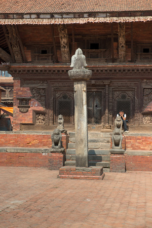 Krishna temple on a Durbar square of Bhaktapur on May 09, 2014. Bhaktapur  is a 'cultural gem' in Nepal.のeditorial素材