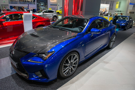 FRANKFURT, GERMANY - SEPTEMBER 16, 2015: Frankfurt international motor show (IAA) 2015. Lexus RC F - European premiere.のeditorial素材