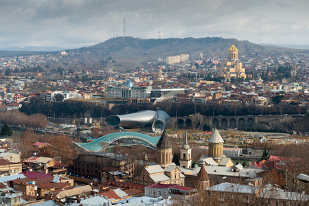 Aerial view on the center of Tbilisi, capital of Georgiaの写真素材