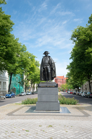 MAGDEBURG, GERMANY - JUNE 07, 2015: Statue of General fon Stauben in Magdeburg, Germanyのeditorial素材