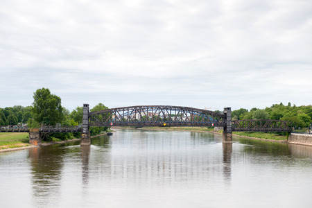 HubbrÃ¼cke (Hub bridge) in Magdeburg, Germanyの写真素材