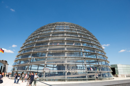 BERLIN, GERMANY -  JUNE 04, 2015: People visit the Reichstag dome at the German parliament in Berlin, Germany.のeditorial素材
