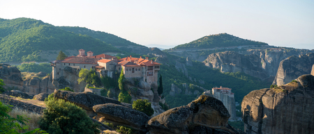 The Holy Monastery of Varlaam in Meteora - complex of Eastern Orthodox monasteries at sunrise, Greeceの写真素材
