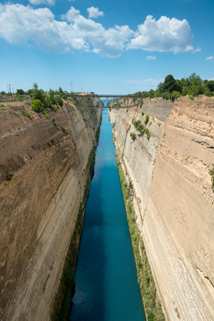 Corinth canal that connects the Gulf of Corinth with the Saronic Gulf in the Aegean Sea, Greeceの写真素材