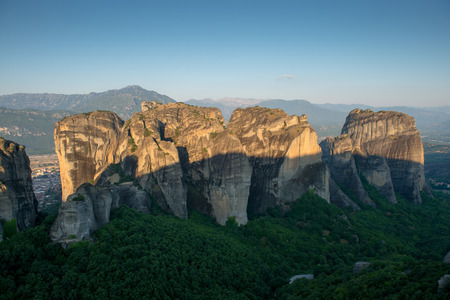 Sunrise in beautiful Meteora landscape, Greeceの写真素材