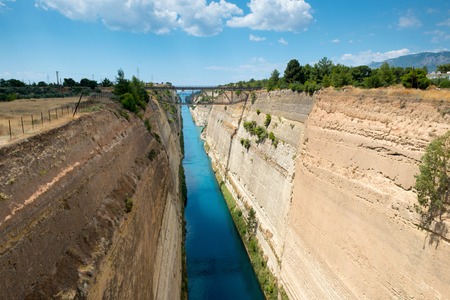 Corinth canal that connects the Gulf of Corinth with the Saronic Gulf in the Aegean Sea, Greeceの写真素材