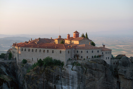 The Holy Monastery of St. Stephen in Meteora - complex of Eastern Orthodox monasteries at sunrise, Greeceの写真素材